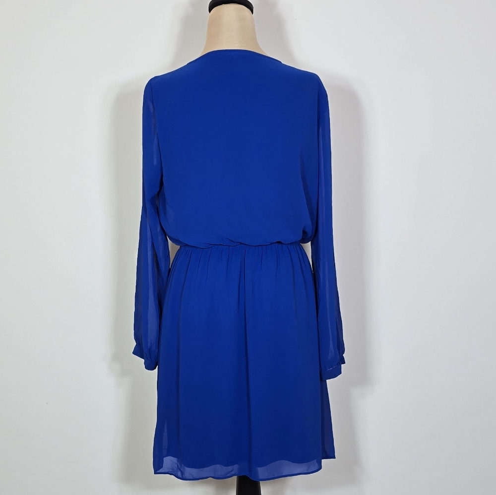 ❤️ 2 / $20 SALE  Express Royal Blue Long Sleeve Mesh-like Dress - Picture 2 of 6